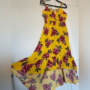 Pacific Vibes XXL Floral Sundress Boho Cottagecore Summer Dress Ruffle Yellow